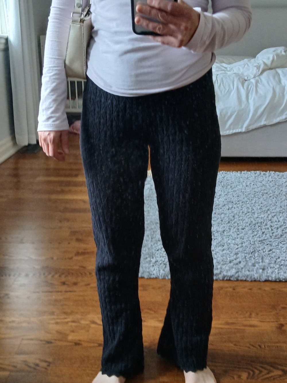 Black Textured Knit Wide-Leg Pants
